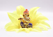 Load image into Gallery viewer, LORD GANESHA  BASURI GOLD &amp; BLUE COLOR CAR DASH BOARD SMALL STATUE HINDU METAL