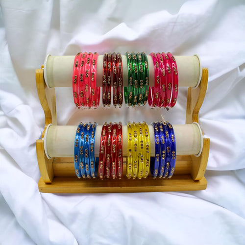 Indian Glass Bangles-Set Of 4 Stone Designed Bollywood Traditional