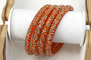 Glass Bangles Set of 4 - Golden Stone Studded Bollywood Traditional Beautiful Bangle Set for Women Girl Wedding Favour
