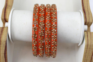 Glass Bangles Set of 4 - Golden Stone Studded Bollywood Traditional Beautiful Bangle Set for Women Girl Wedding Favour
