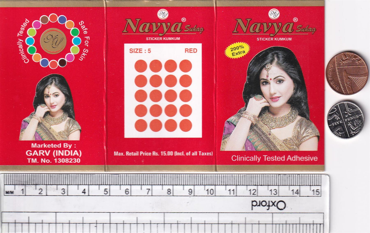 Coloured Bindi round Forehead Tika, Face Jewels Body Art Bollywood Bindis Self Adhesive Stickers Clinically Tested Safe for Skin - Size 3 to Size 10