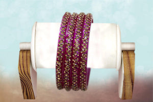 Glass Bangles Set of 4 - Golden Stone Decorated Bollywood Traditional Beautiful Bangle Set for Women Girl Wedding Special