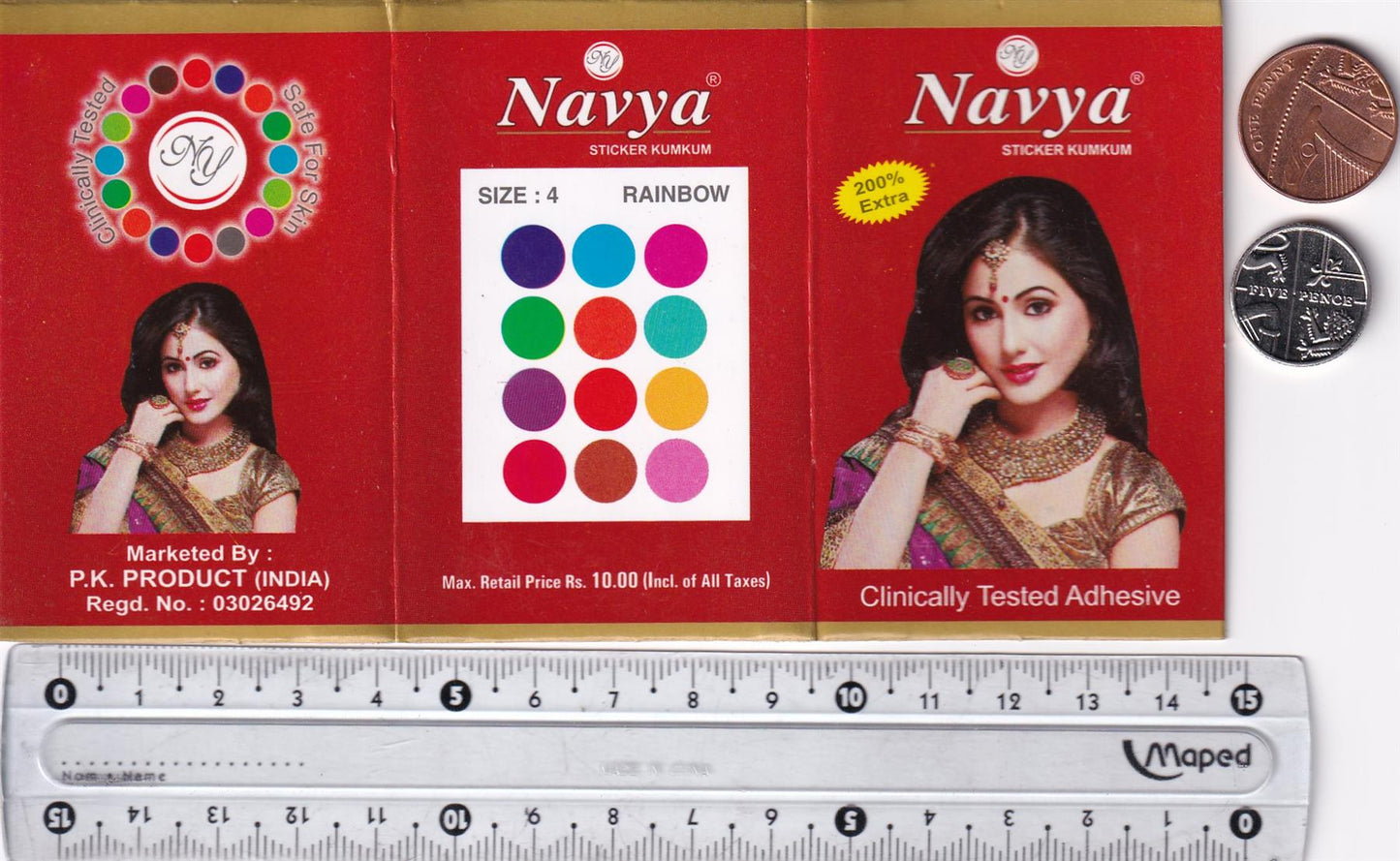 Coloured Bindi round Forehead Tika, Face Jewels Body Art Bollywood Bindis Self Adhesive Stickers Clinically Tested Safe for Skin - Size 3 to Size 10