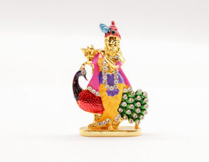 LORD MORNI KRISHNA GOLD & YELLOW COLOR CAR DASH BOARD SMALL STATUE HINDU METAL