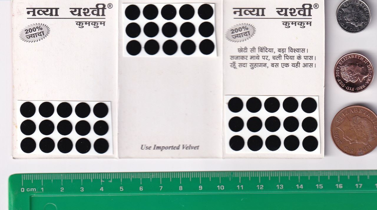 Coloured Bindi round Forehead Tika, Face Jewels Body Art Bollywood Bindis Self Adhesive Stickers Clinically Tested Safe for Skin - Size 3 to Size 10