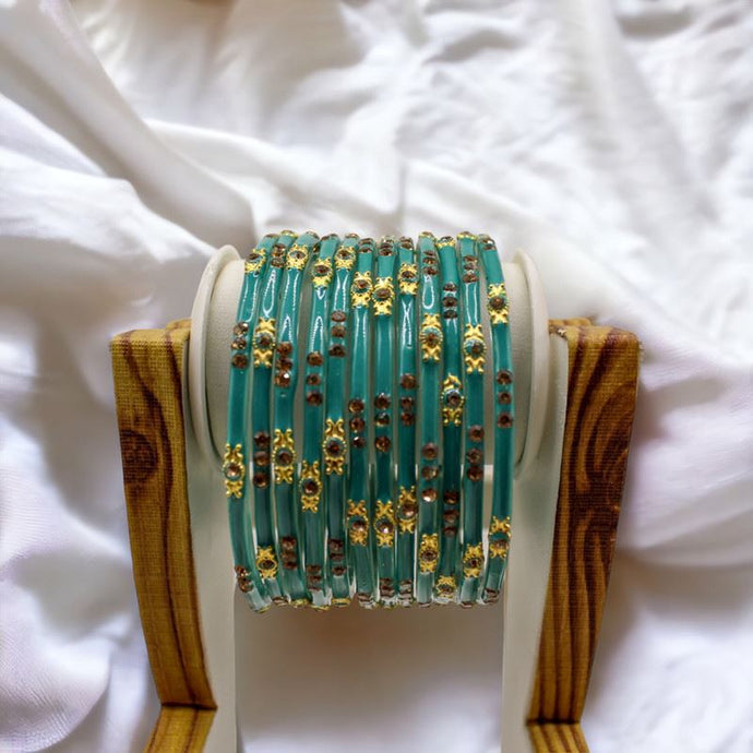 Indian Glass Bangles Set Of 12-Stone Work Women Girl Wedding Special Bangles