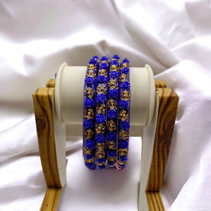 Indian Plastic Bangles Set 4-Stone&Flower Work Women Girl Wedding Special Bangle