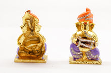 Load image into Gallery viewer, LORD GANESHA  DHOL GOLD &amp; BLUE COLOR CAR DASH BOARD SMALL STATUE HINDU METAL