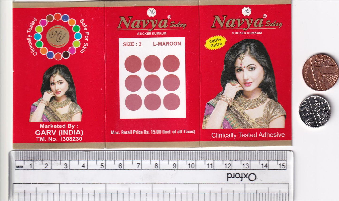 Coloured Bindi round Forehead Tika, Face Jewels Body Art Bollywood Bindis Self Adhesive Stickers Clinically Tested Safe for Skin - Size 3 to Size 10