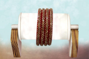 Glass Bangles Set of 4 - Golden Stone Decorated Bollywood Traditional Beautiful Bangle Set for Women Girl Wedding Special