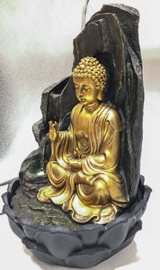 Buddha Water Fountain Goldon Buddha with LED Light Indoor Water Fountain