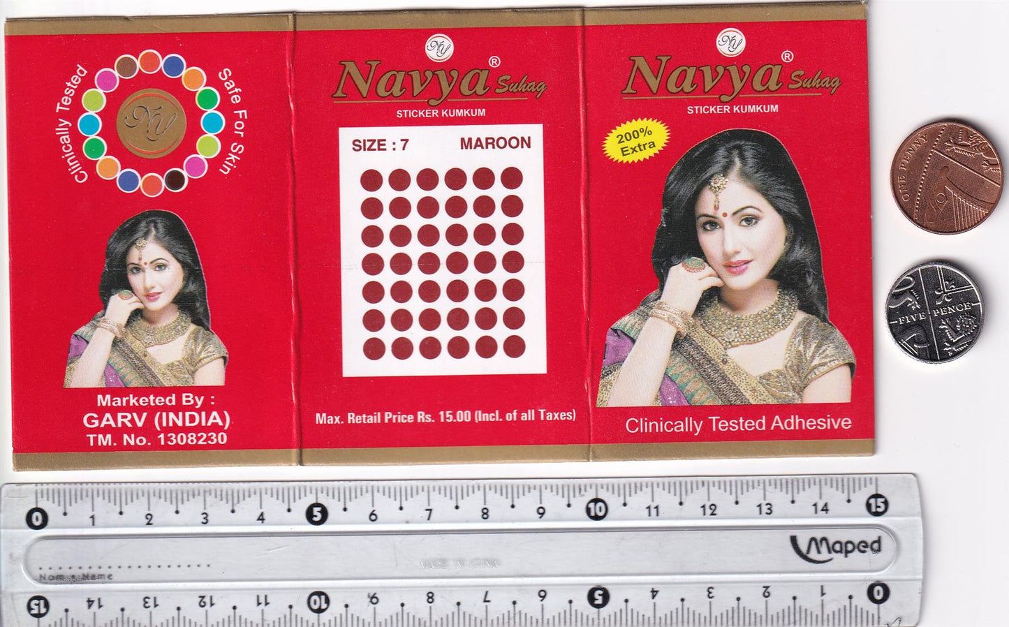 Coloured Bindi round Forehead Tika, Face Jewels Body Art Bollywood Bindis Self Adhesive Stickers Clinically Tested Safe for Skin - Size 3 to Size 10