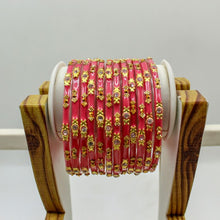 Load image into Gallery viewer, Indian Glass Bangles Set Of 12-Stone Work Women Girl Wedding Special Bangles