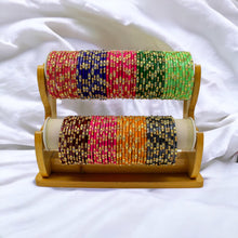 Load image into Gallery viewer, Indian Glass Bangles Set Of 12-Stone Work Women Girl Wedding Special Bangles