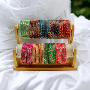 Indian Glass Bangles Set Of 12-Stone Work Women Girl Wedding Special Bangles