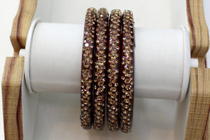 Glass Bangles Set of 4 - Golden Stone Decorated Bollywood Traditional Beautiful Bangle Set for Women Girl Wedding Special