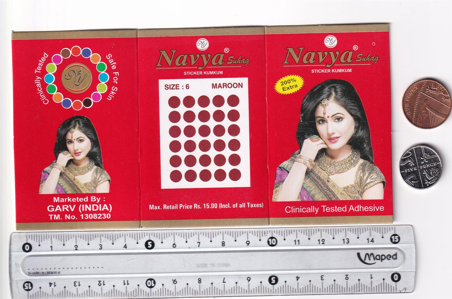 Coloured Bindi round Forehead Tika, Face Jewels Body Art Bollywood Bindis Self Adhesive Stickers Clinically Tested Safe for Skin - Size 3 to Size 10