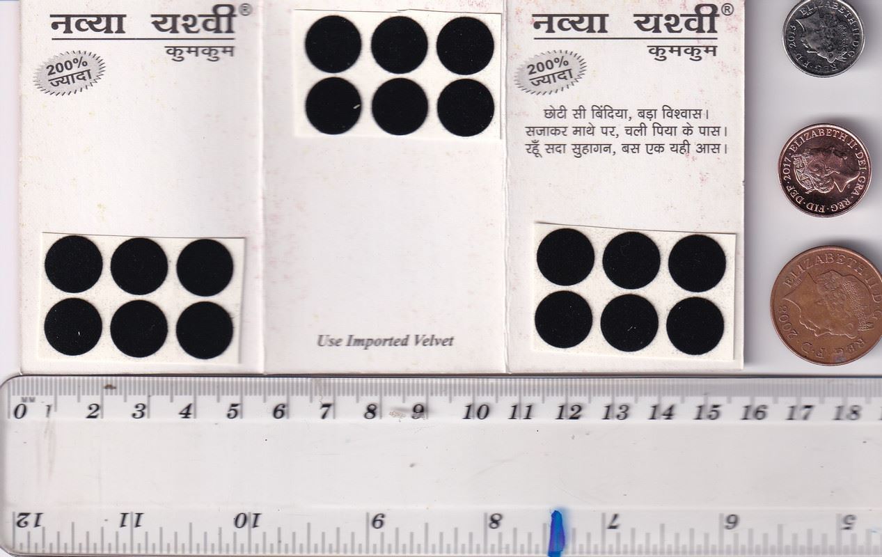 Coloured Bindi round Forehead Tika, Face Jewels Body Art Bollywood Bindis Self Adhesive Stickers Clinically Tested Safe for Skin - Size 3 to Size 10