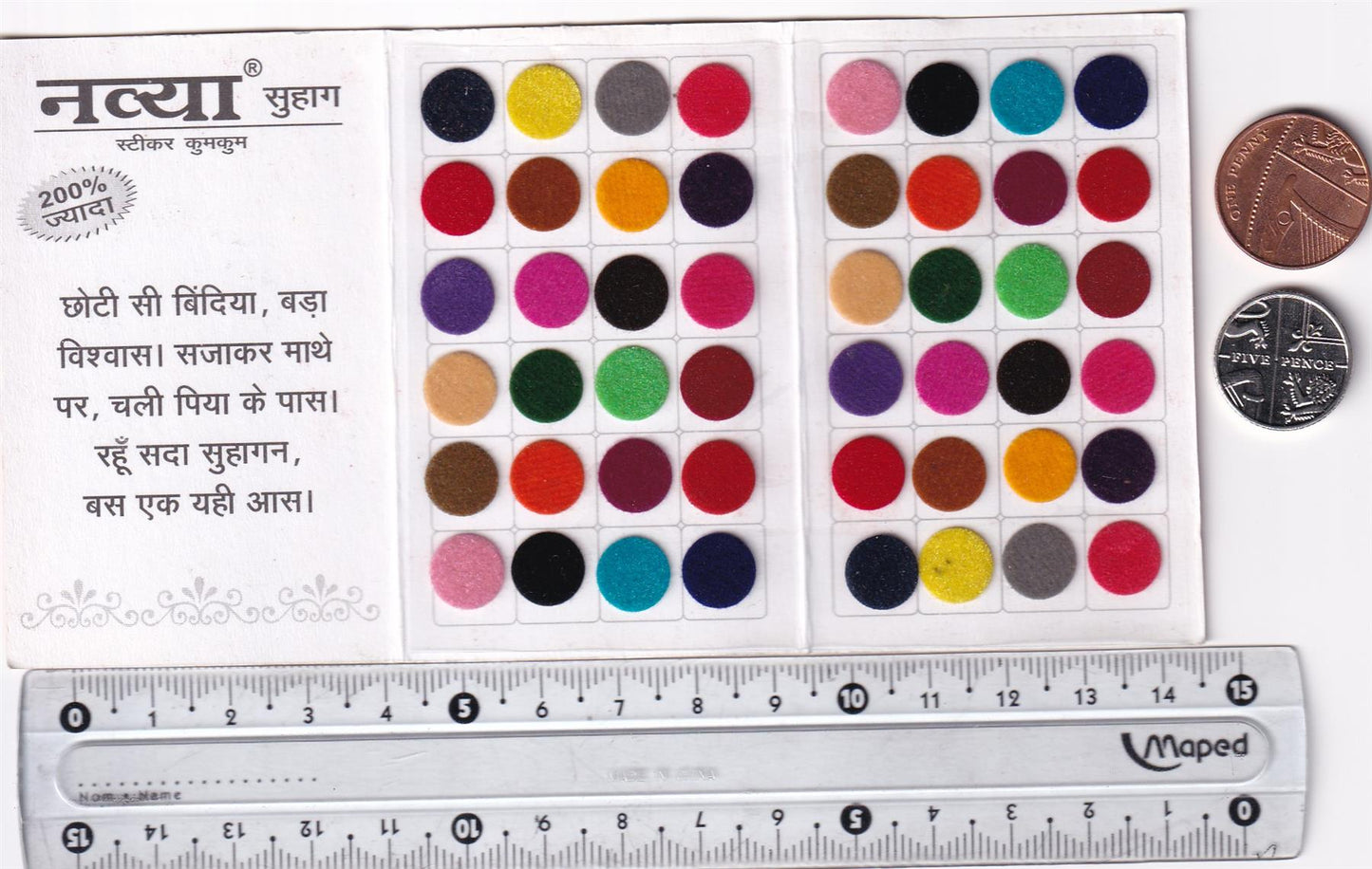 Coloured Bindi round Forehead Tika, Face Jewels Body Art Bollywood Bindis Self Adhesive Stickers Clinically Tested Safe for Skin - Size 3 to Size 10