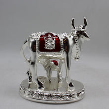Load image into Gallery viewer, Kamdhenu Cow Gau Mata,Nandi cow Statue Kamdhenu Hindu God For Home Decor Silver