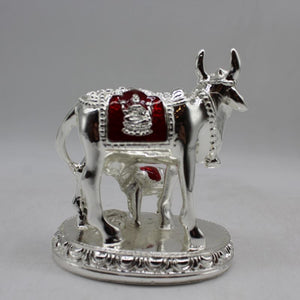 Kamdhenu Cow Gau Mata,Nandi cow Statue Kamdhenu Hindu God For Home Decor Silver