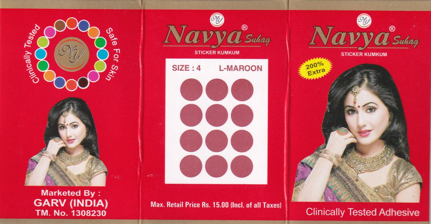 Coloured Bindi round Forehead Tika, Face Jewels Body Art Bollywood Bindis Self Adhesive Stickers Clinically Tested Safe for Skin - Size 3 to Size 10