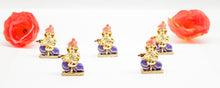 Load image into Gallery viewer, LORD GANESHA  BASURI GOLD &amp; BLUE COLOR CAR DASH BOARD SMALL STATUE HINDU METAL