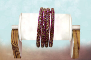 Glass Bangles Set of 4 - Golden Stone Decorated Bollywood Traditional Beautiful Bangle Set for Women Girl Wedding Special