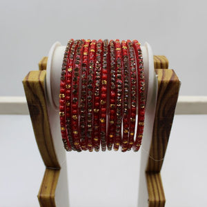 Indian Glass Bangles Set Of 12-Stone Work Women Girl Wedding Special Bangles