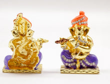 Load image into Gallery viewer, LORD GANESHA  BASURI GOLD &amp; BLUE COLOR CAR DASH BOARD SMALL STATUE HINDU METAL