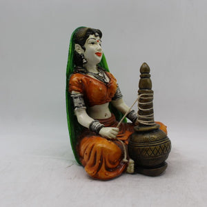 Rajasthani Girl,Rajasthani lady,Musician girl Rajasthani statue,idolOrange color