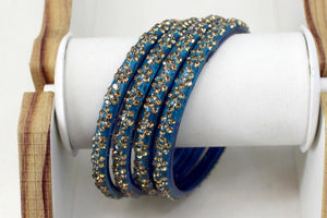 Glass Bangles Set of 4 - Golden Stone Studded Bollywood Traditional Beautiful Bangle Set for Women Girl Wedding Favour