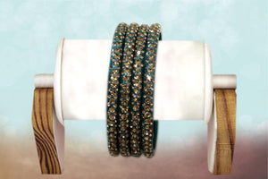 Glass Bangles Set of 4 - Golden Stone Decorated Bollywood Traditional Beautiful Bangle Set for Women Girl Wedding Special