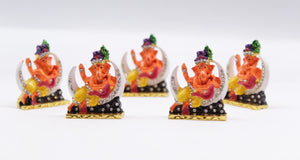 LORD GANESHA MOON ORANGE COLOR GANPATI CAR DASH BOARD SMALL STATUE HINDU METAL