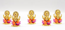 Load image into Gallery viewer, LORD GANESHA GOLD &amp; ORANGE COLOR GANPATI CAR DASH BOARD SMALL STATUE HINDU METAL