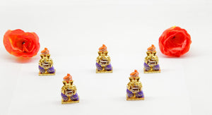 LORD GANESHA  DHOL GOLD & BLUE COLOR CAR DASH BOARD SMALL STATUE HINDU METAL