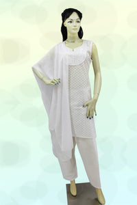 Women's Salwar Kamiz Suit Chikankari White Ladies Kurti and Pant Set