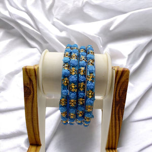 Indian Plastic Bangles Set 4-Stone&Flower Work Women Girl Wedding Special Bangle