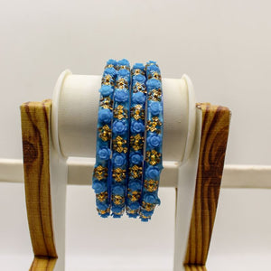 Indian Plastic Bangles Set 4-Stone&Flower Work Women Girl Wedding Special Bangle