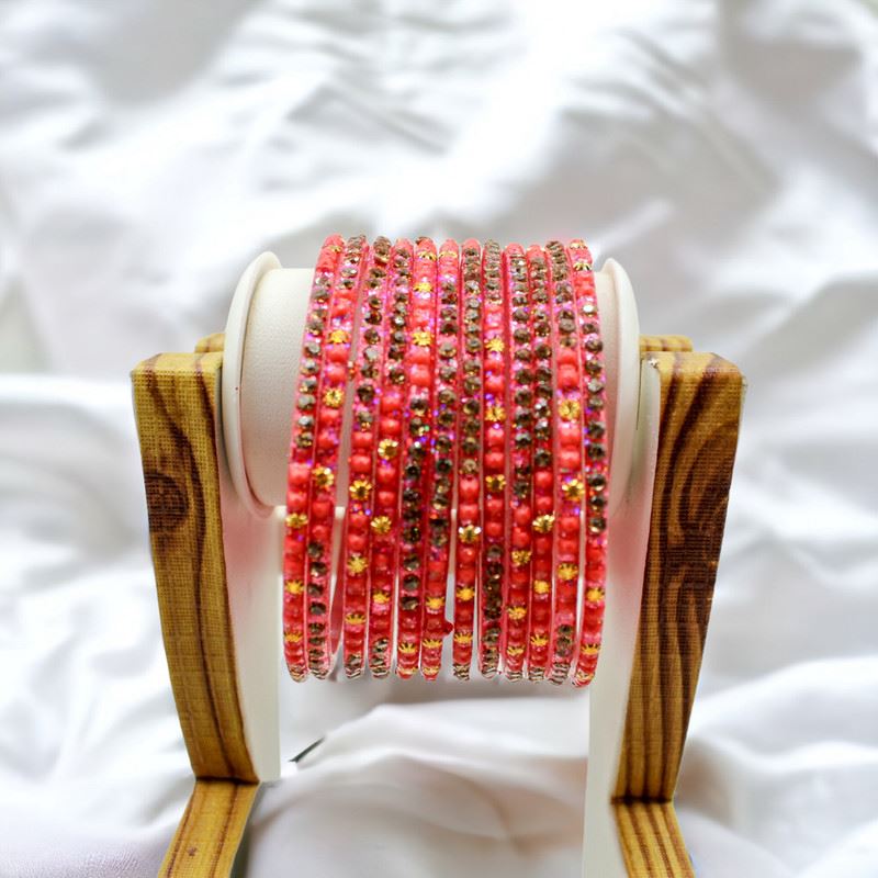 Indian Glass Bangles Set Of 12 Stone Work Women Girl Wedding