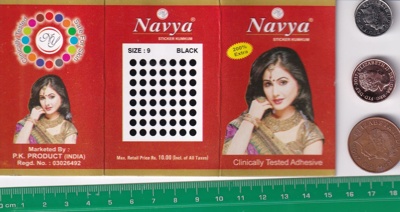 Coloured Bindi round Forehead Tika, Face Jewels Body Art Bollywood Bindis Self Adhesive Stickers Clinically Tested Safe for Skin - Size 3 to Size 10