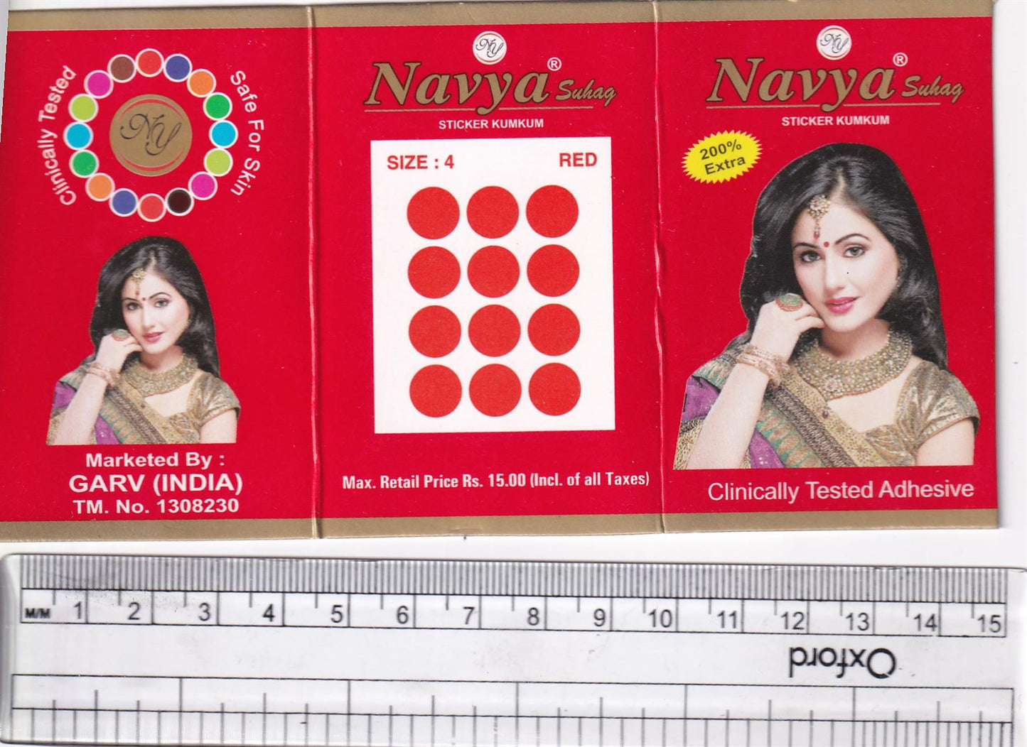 Coloured Bindi round Forehead Tika, Face Jewels Body Art Bollywood Bindis Self Adhesive Stickers Clinically Tested Safe for Skin - Size 3 to Size 10