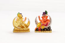 Load image into Gallery viewer, LORD GANESHA MOON ORANGE COLOR GANPATI CAR DASH BOARD SMALL STATUE HINDU METAL
