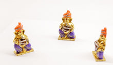 Load image into Gallery viewer, LORD GANESHA  DHOL GOLD &amp; BLUE COLOR CAR DASH BOARD SMALL STATUE HINDU METAL