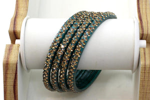 Glass Bangles Set of 4 - Golden Stone Decorated Bollywood Traditional Beautiful Bangle Set for Women Girl Wedding Special