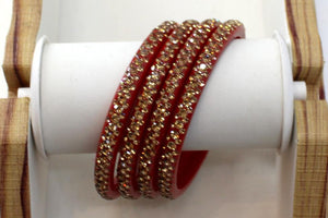 Glass Bangles Set of 4 - Golden Stone Decorated Bollywood Traditional Beautiful Bangle Set for Women Girl Wedding Special