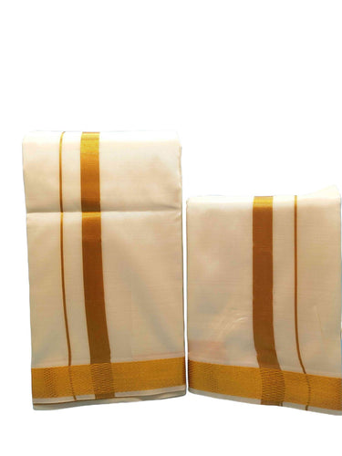 Veshti Dhoti Mundu Vatti Vetti Sattai for Men Pattu Silk Blend with Ready Angavastram Shawl