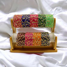 Load image into Gallery viewer, Indian Glass Bangles Set Of 12-Stone Work Women Girl Wedding Special Bangles