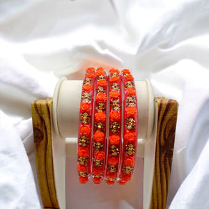 Indian Plastic Bangles Set 4-Stone&Flower Work Women Girl Wedding Special Bangle