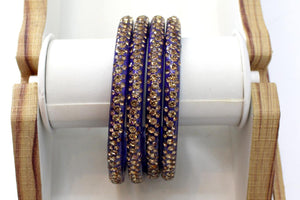 Glass Bangles Set of 4 - Golden Stone Decorated Bollywood Traditional Beautiful Bangle Set for Women Girl Wedding Special